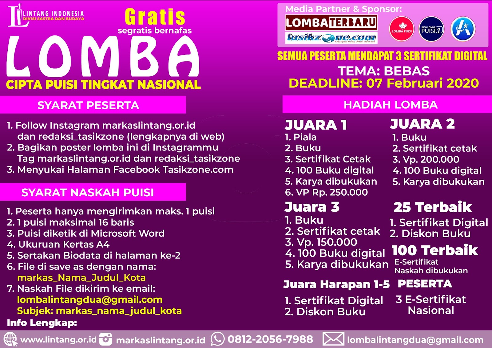 [BARU 2020] LOMBA CIPTA PUISI TINGKAT NASIONAL LINTANG