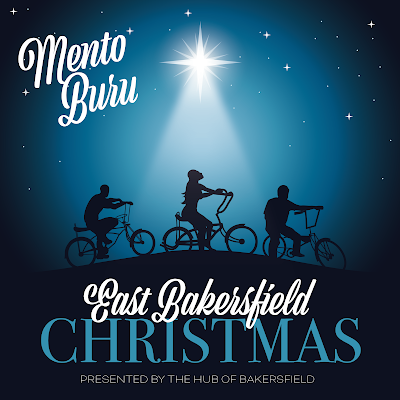 Mento Buru "East Bakersfield Christmas" The cover features an illustration of a star shining down on the silhouettes of three kids on banana seat bikes (who are meant to represent a version of the three kings traveling to honor Jesus after his birth).