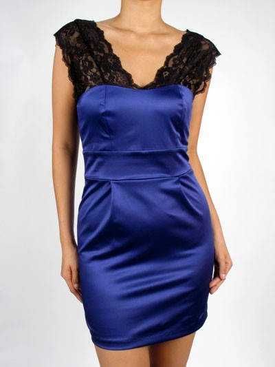 shopsexyshekki: Satin Royal Blue & Black Lace Party Dress The Sabrina S