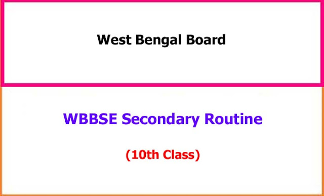 West Bengal Madyamik/10th Pariksha Time Table