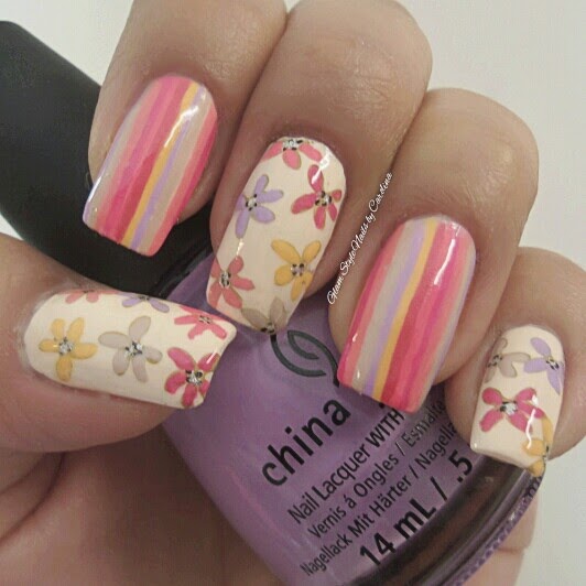 Glam Style Nails by Carolina: STRIPES & FLOWERS WITH 