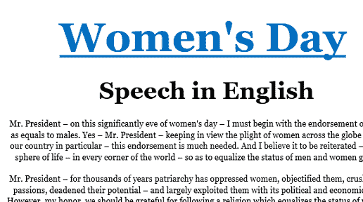Women day speech in English pakistan college school church