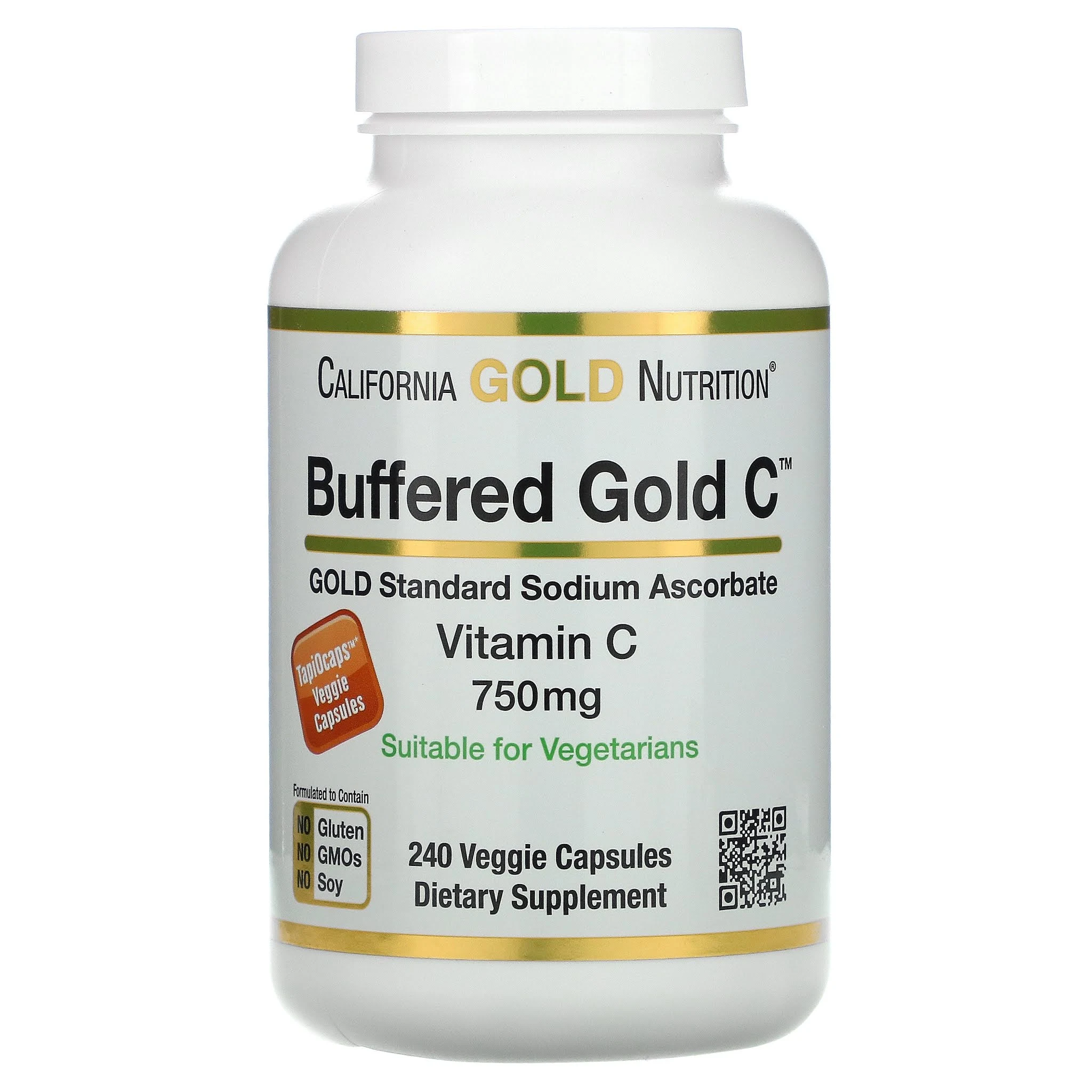 California Gold Nutrition, буферизованный витамин C в капсулах, 750 мг, 240 растительных капсул