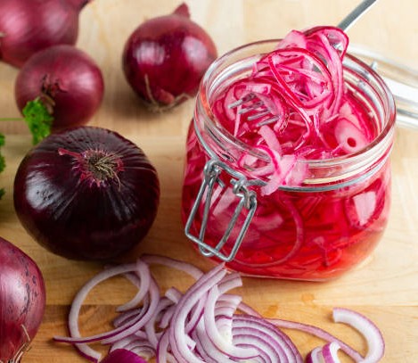 Pickled Red Onions in jar