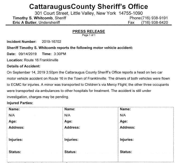 Wellsville Regional News (dot) com Franklinville Six injured in serious headon car crash