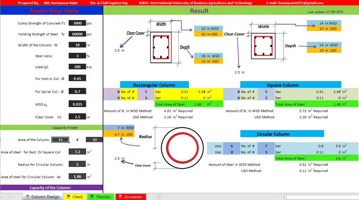 Excel Sheet to Design Columns - Engineering Books