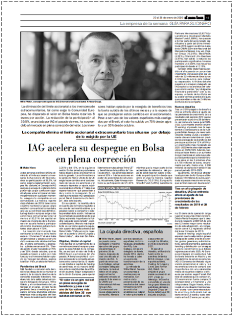  LA EMPRESA DE LA SEMANA: IAG. El Nuevo Lunes, del 20 al 26 de Enero 2020.