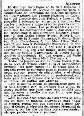 Recorte de prensa en la Vanguardia sobre Max Adolf Albin, 30 de octubre de 1912