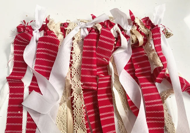 rags and ribbons in red and white