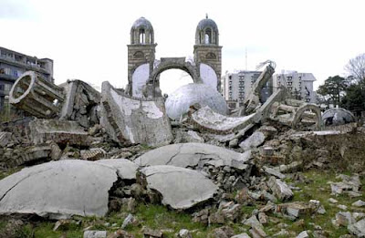 Ruins of the Serbian Orthodox Cathedral of the Holy Trinity in Djakovica destroyed by ethnic Albanians in July 1999