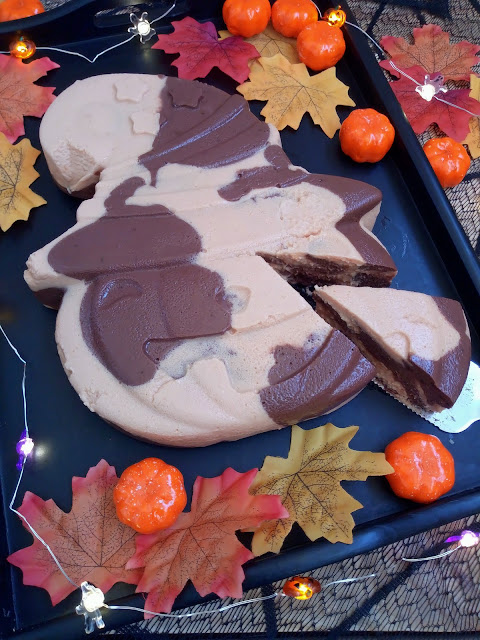 Tarta marmolada de queso, calabaza y chocolate para Halloween cheesecake sin horno recetas divertidas postre fiesta celebración cuajada Cuca
