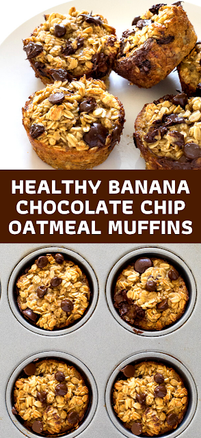 Healthy Banana Chocolate Chip Oatmeal Muffins