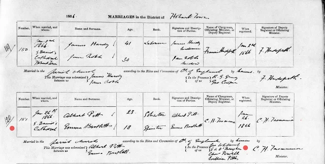 Marriage of Albert Pitt and Emma Bartlett January 1866