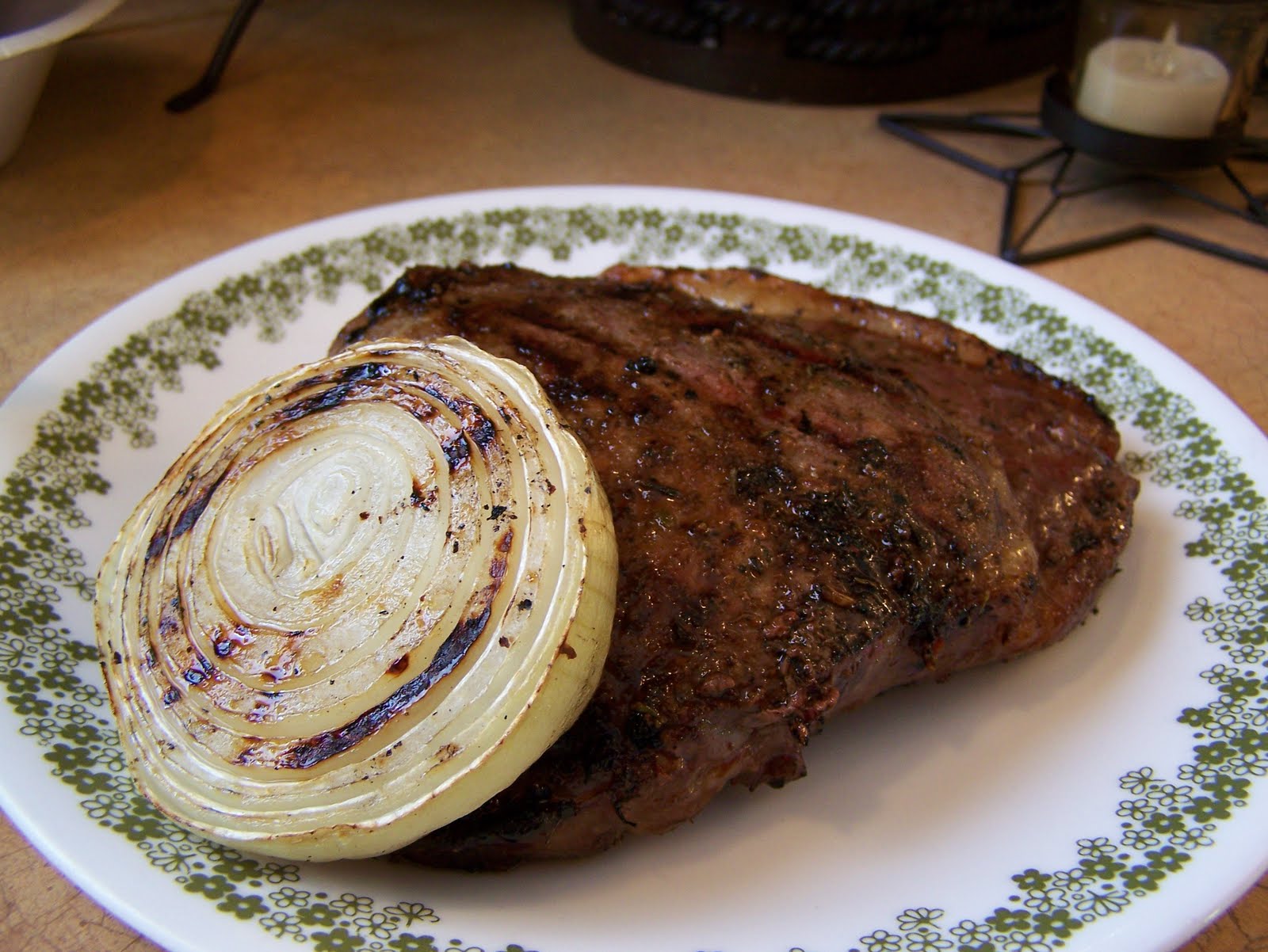Grilled Pepper Steak with Honey Onions