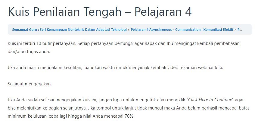 Jawaban Kuis Penilaian Tengah Pelajaran 4 Komunikasi Efektif Seri Semangat Guru - Berbagi Informasi