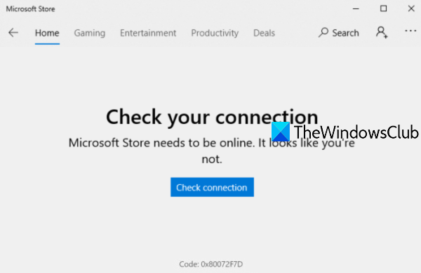 Correggi l'errore di Microsoft Store 0x80072F7D