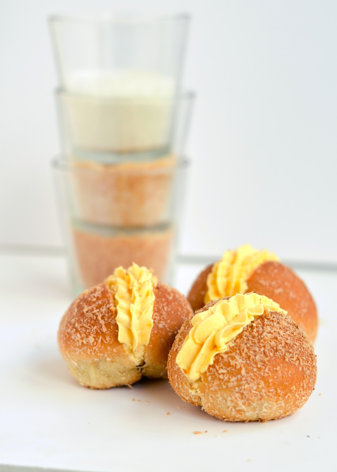 Mini Coconut cream buns evoking comfort for a weary family. The
