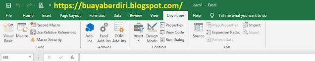 Tampilan bilah alat di menu pengembang di MS.Excel 2019