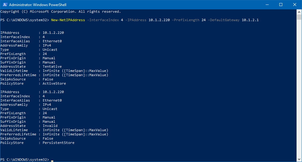 powershell new netipaddress