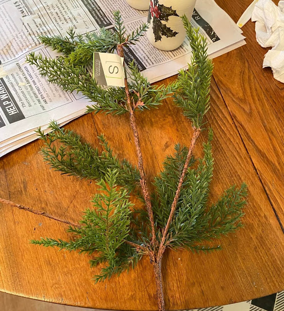 Photo of a faux Christmas greenery stem.