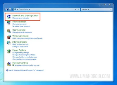 Buka Network and Sharing Center pada Control Panel