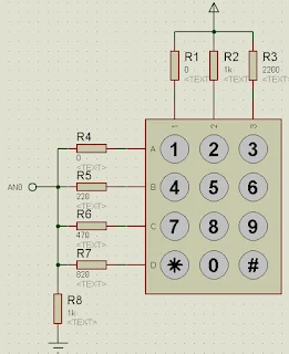 Teclado 3x4 con divisores de voltajes.