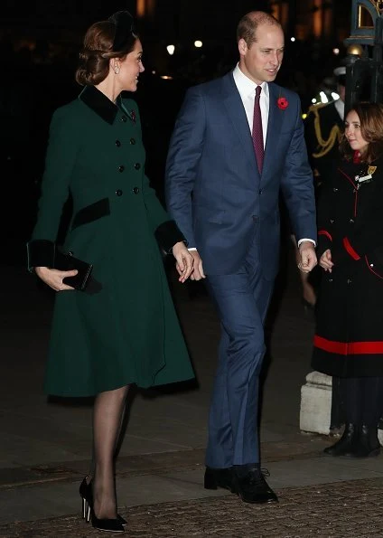 Kate Middleton, Meghan Markle, Prince William, Prince Harry, Queen Elizabeth attend Armistice Day 2018. Catherine Walker coat