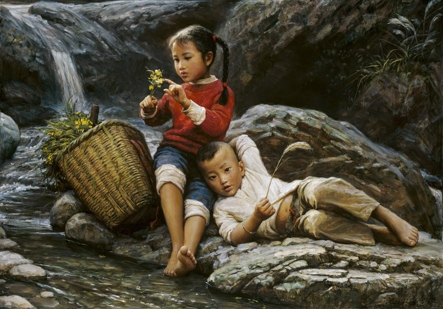 Китайская сестренка. Li Zijian художник. Китайский художник li zi Jian. Китайская живопись для детей. Дети на картинах китайских художников.