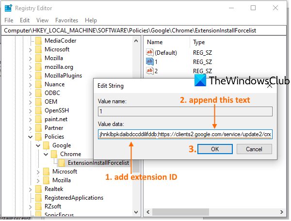 เพิ่ม id ส่วนขยายและข้อความที่ระบุในฟิลด์ข้อมูลค่า