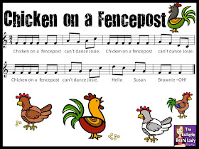 Chicken on a Fencepost -Ideas for your classroom.  This wonderful folk song is a favorite of students everywhere.  Learn the song, ideas for deciphering the rhythm and a fast and funny game with a rubber chicken!  Free download of worksheets for Chicken on a Fencepost are also included. Great for elementary music teachers.