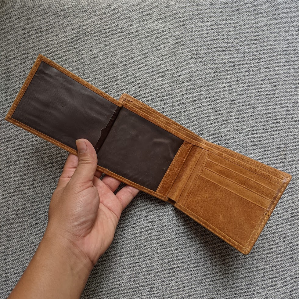 Ví ngang nam da bò màu nâu sáng