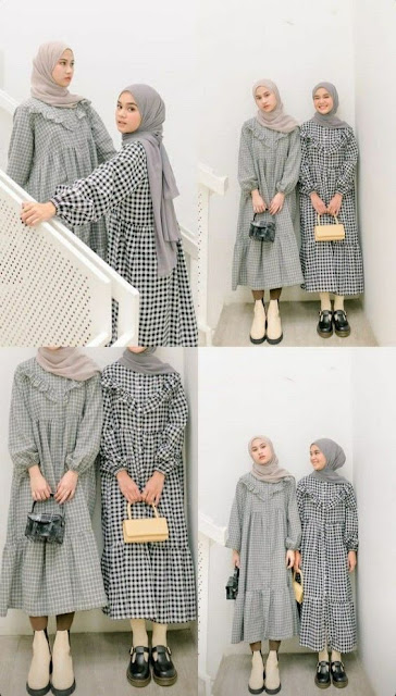 ootd hijabers, ootd fashion 2021, tren fashion 2021, midi dress vintage, midi dress lengan sleeve, blouse lengan sleeve