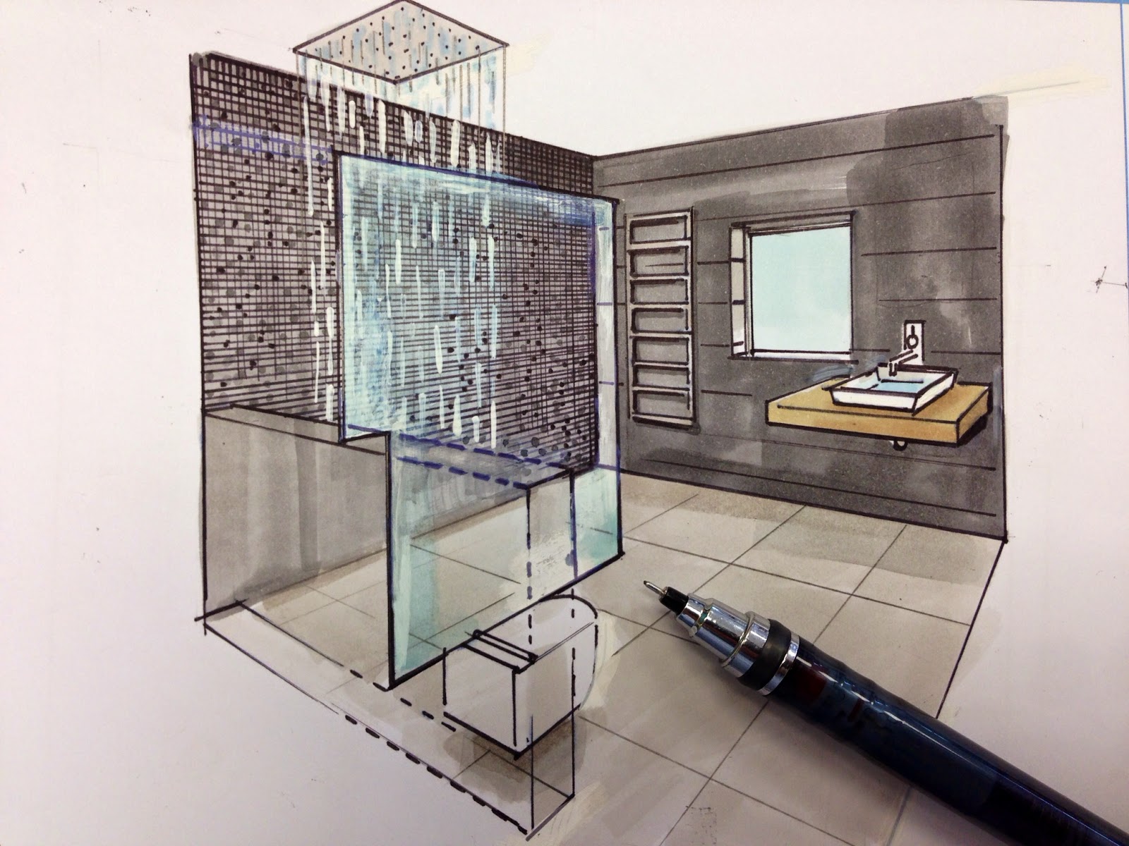 David Dangerous: Interior Design Sketch - Bathroom