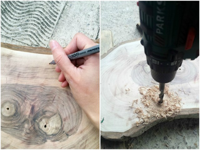 Bušenje rupa na komadu drveta.