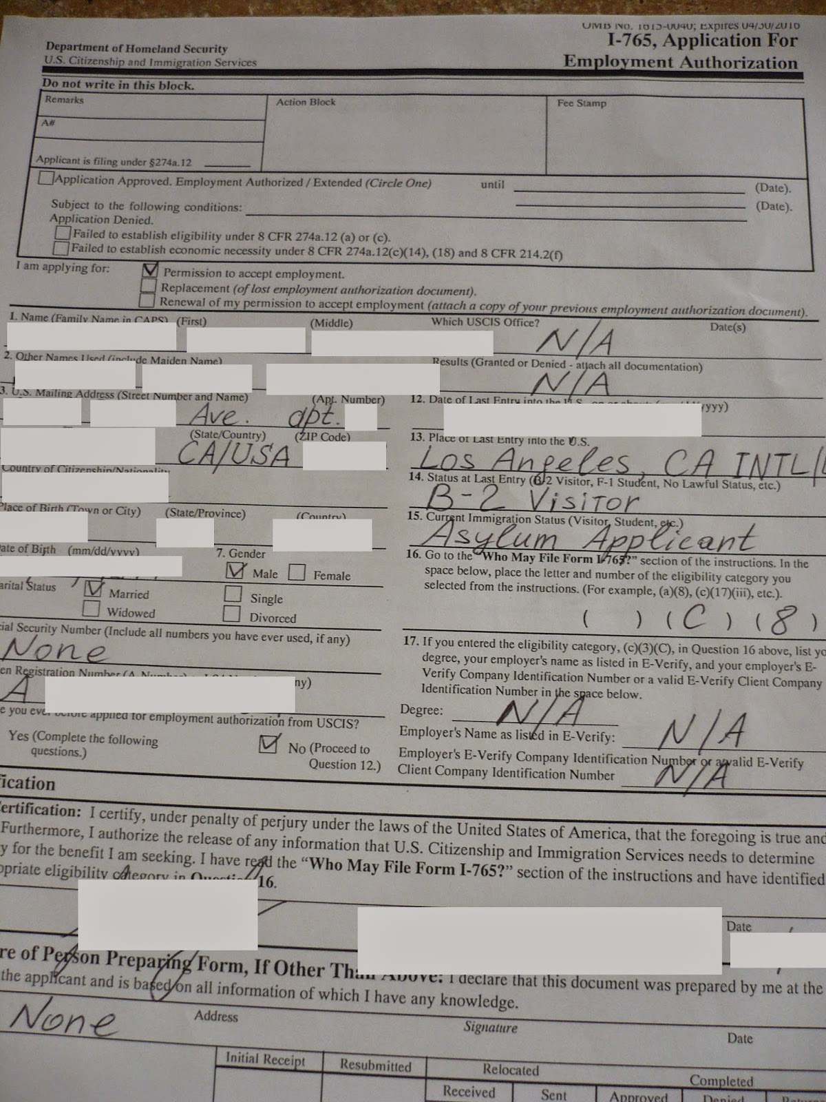 Образец кейса на политическое убежище в сша