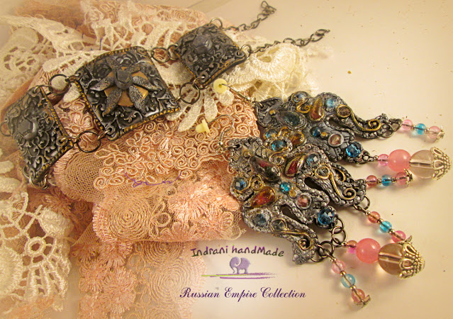 Set bijuerii handmade: cercei cu bratara Sapphire Blue