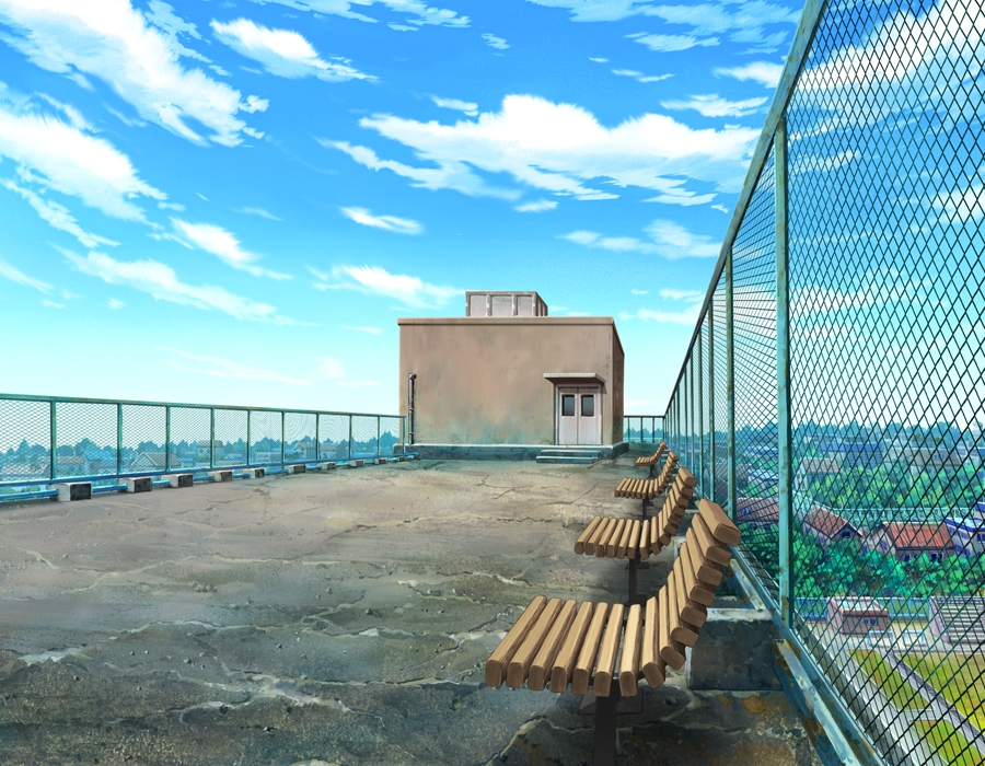 Anime Landscape: Cute Rooftop (Anime Background) (day & sunset)