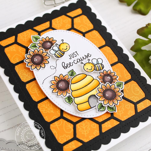 Sunny Studio Stamps: Just Bee-cause Frilly Frames Dies Stitched Oval Dies Just Because Card by Leanne West Sunny Studio Stamps: Just Bee-cause Frilly Frames Dies Stitched Oval Dies Just Because Card by Leanne West