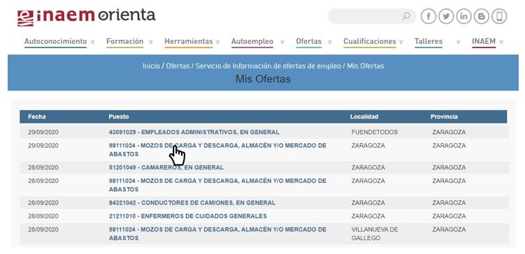inaem ofertas de empleo