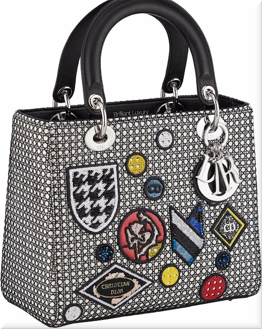 ♦Dior Lady Dior white and black mesh top handle lambskin bag with badges and classic silver Dior charms #dior #bags #ladydior #brilliantluxury