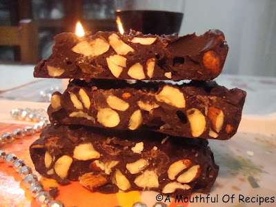 A Mouthful Of Recipes: Almond Raisin Dark Chocolate Bar : Diwali Special