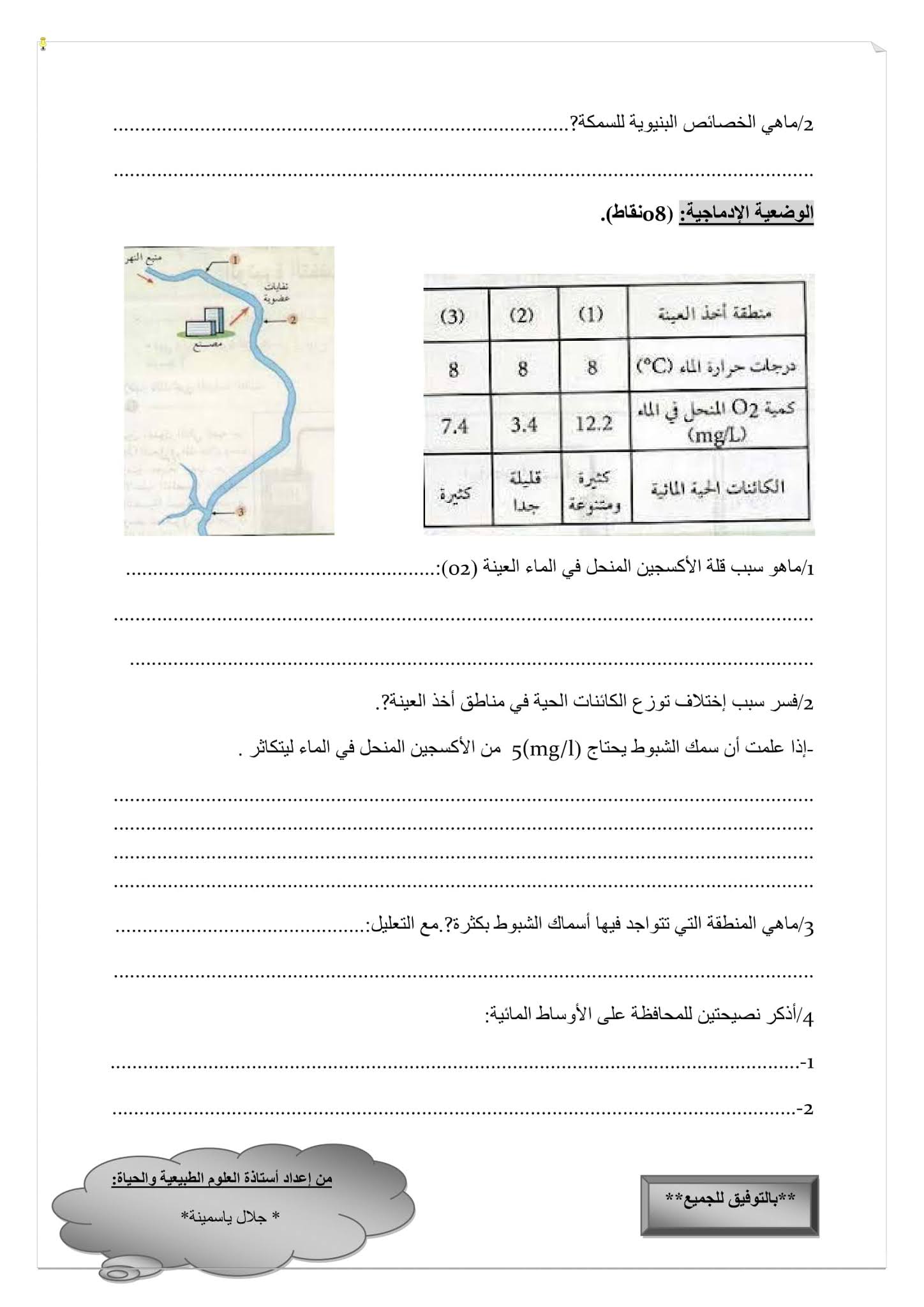 فرض العلوم الطبيعية الفصل الثاني للسنة الثانية متوسط - الجيل الثاني نموذج 6