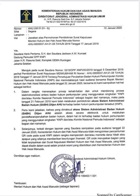 Kemenkumham Blokir KNPI Noer Fajrieansyah, Amin: Kita Komit Membangun Langsa Februari 2, 2020