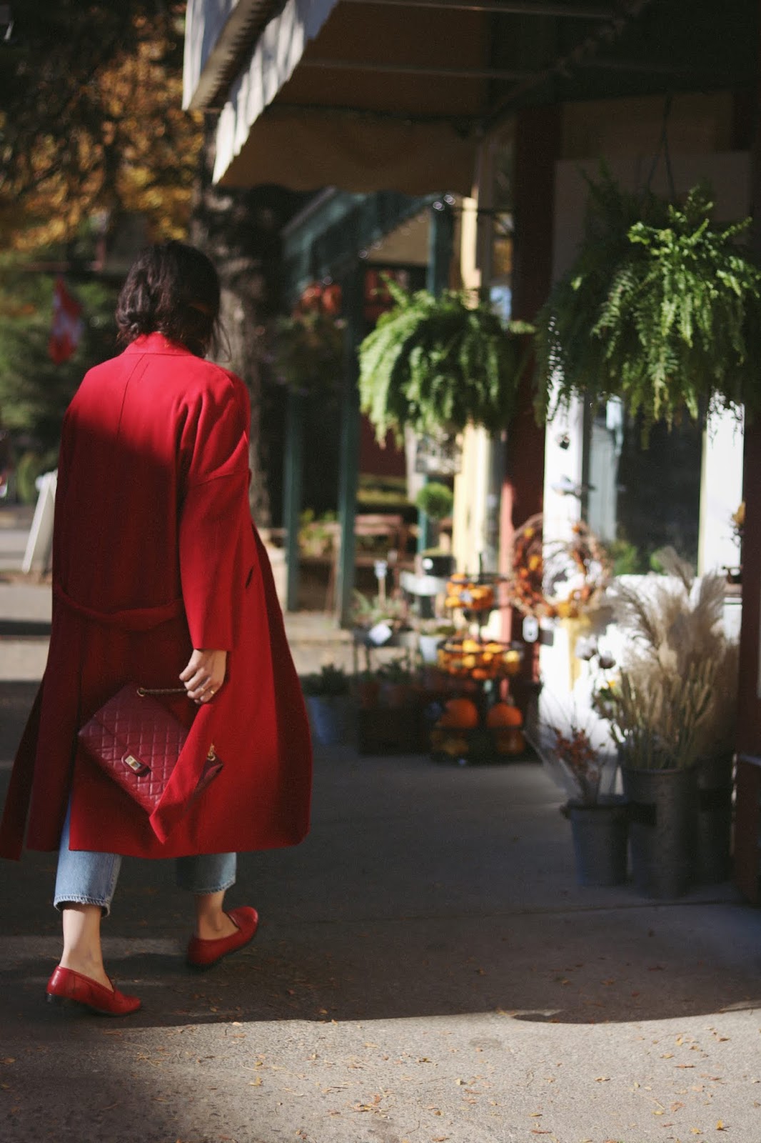 Red wool coat outfit le chateau italian loafers vancouver fashion blogger aleesha harris chanel 255 bag