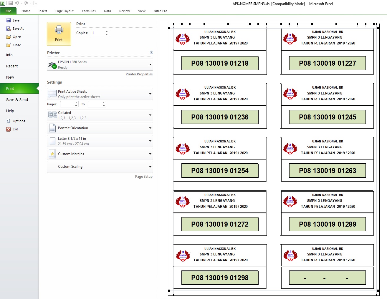 Cara Membuat Kartu Peserta Ujian dan Nomor Meja – Excel