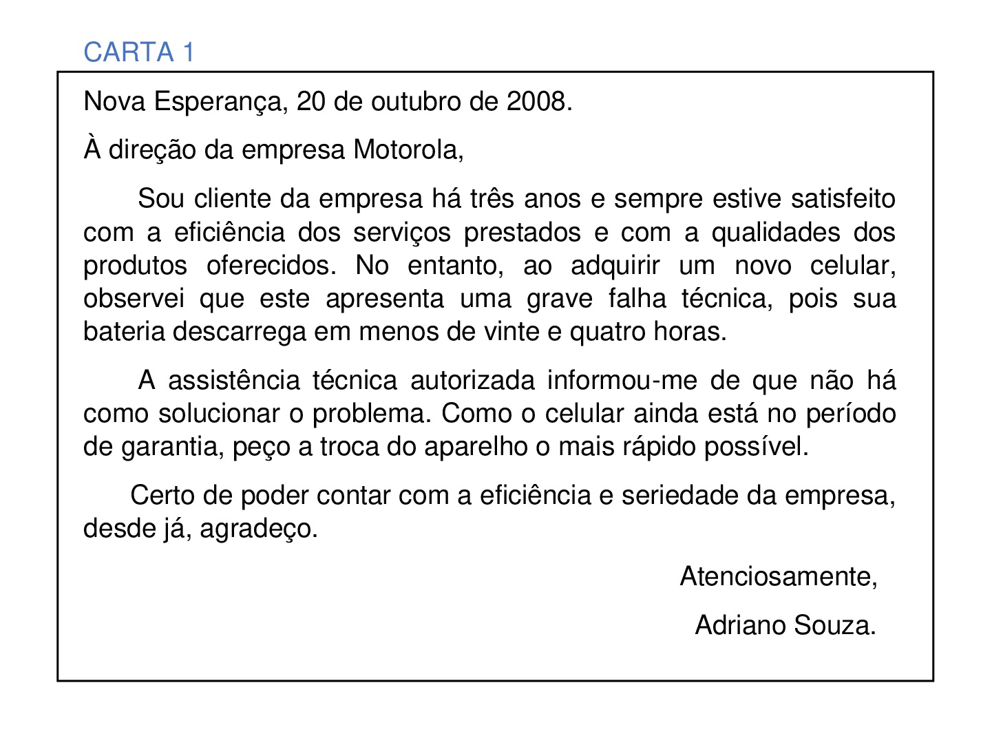 Exemplo De Carta De Reclamação 4 Ano
