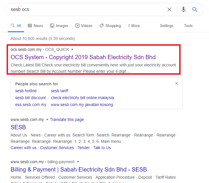 Sesb bill ocs check Sabah Electricity