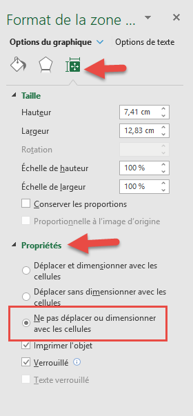 Ne pas déplacer ou dimensionner avec les cellules