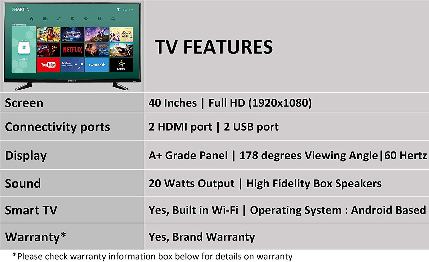 Television 40 inch smart TV low price